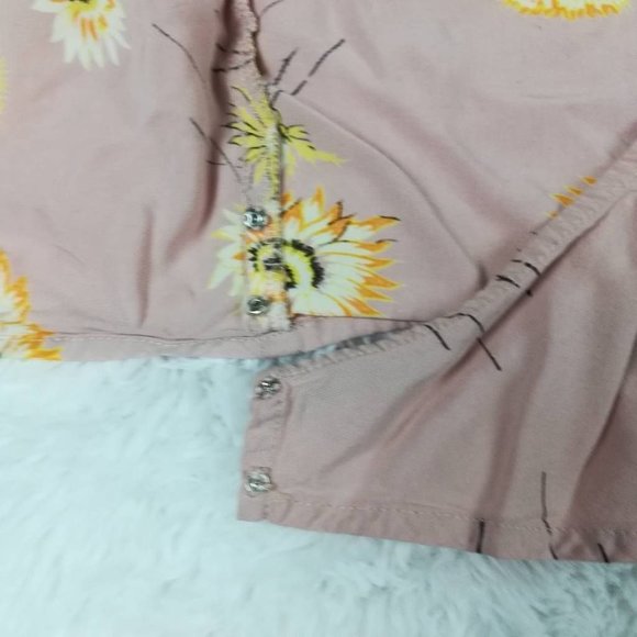 Madewell Womens Wrap Top Pink Floral Cap Sleeve Surplice Neck Side‎ Tie L - Picture 7 of 9